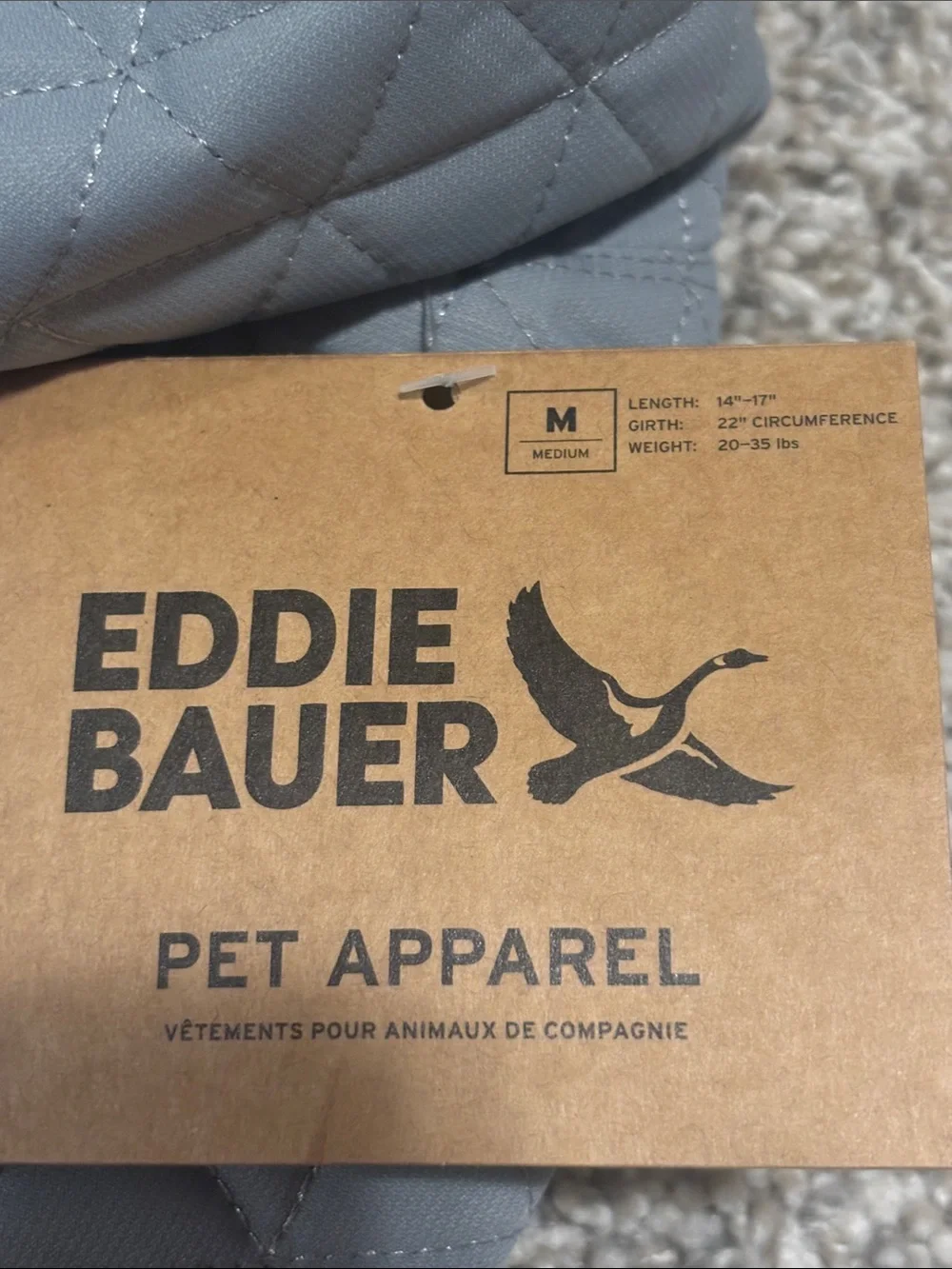 NWT Eddie Bauer Pet Richaland Two-Tone Quilted Dog Puffer Jacket Medium